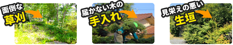 面倒な草刈・届かない木の手入れ・見栄えの悪い生垣